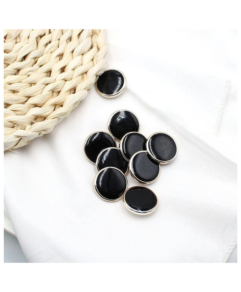 Button on a shank, black with a gold rim, 10 mm