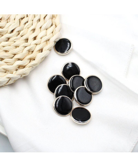 Button on a shank, black with a gold rim, 10 mm