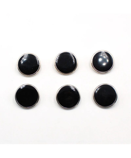 Button on a shank, black with a gold rim, 10 mm
