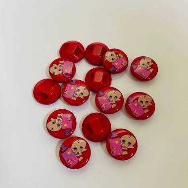 Plastic button red, Baby, 14 mm