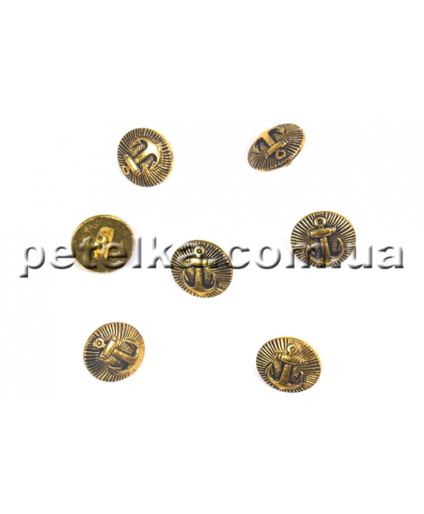 Gold plated button, anchor, 12 mm