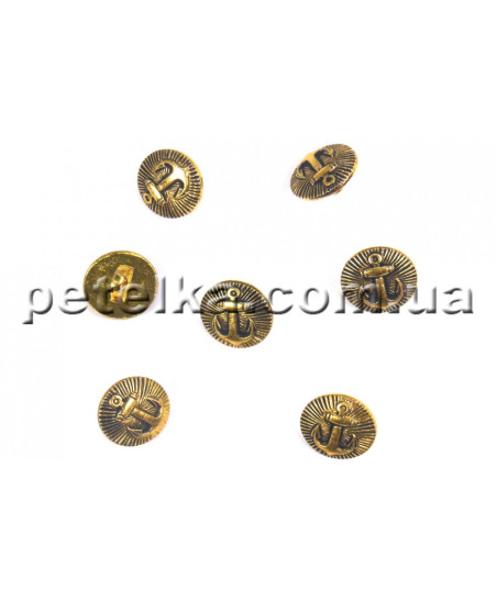 Gold plated button, anchor, 12 mm