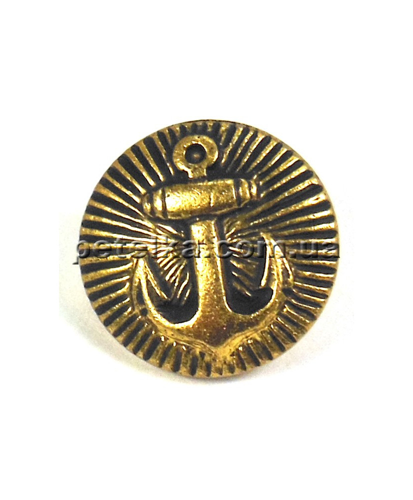 Gold plated button, anchor, 12 mm
