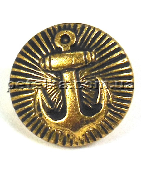 Gold plated button, anchor, 12 mm