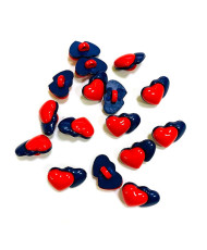 Button plastic, Blue and red hearts, 15 mm