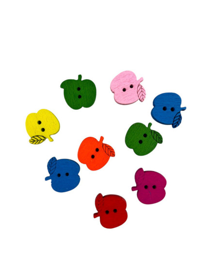 Decorative wooden button, colored apples, 15 mm