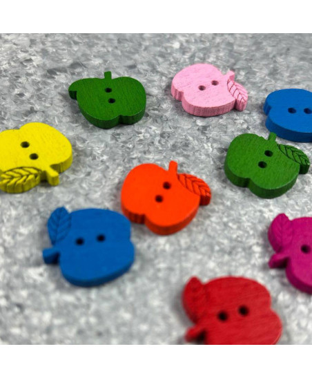 Decorative wooden button, colored apples, 15 mm