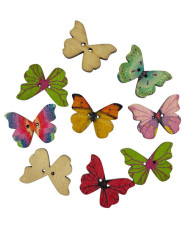 Decorative wooden button, Butterfly, colored, 25 mm