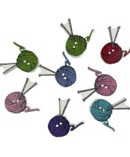 Decorative wooden button, Ball of colored thread, 30 mm
