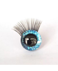 Eyes for toys sparkling 3D on a safe mount with eyelashes blue 16 mm