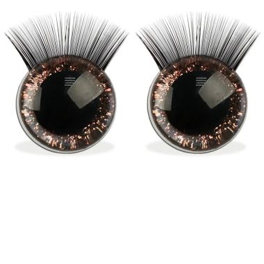 Eyes for toys shiny 3D on a safe mount with eyelashes brown 18 mm.