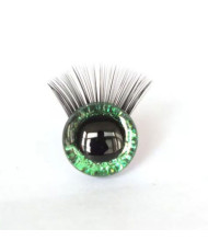 Shiny 3D eyes for toys on a safe mount with green eyelashes 16 mm