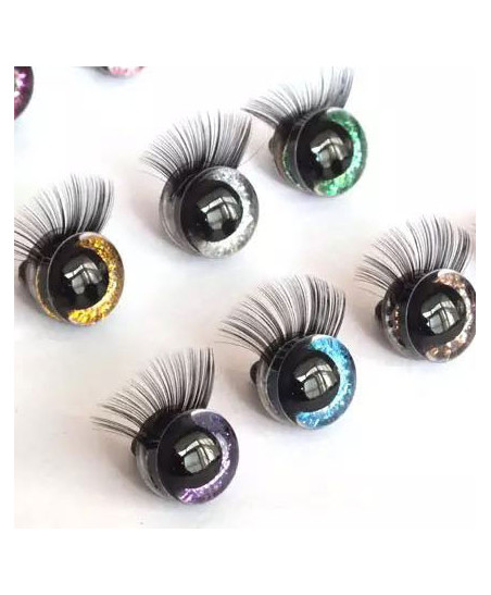 Shiny 3D eyes for toys on a safe mount with green eyelashes 16 mm