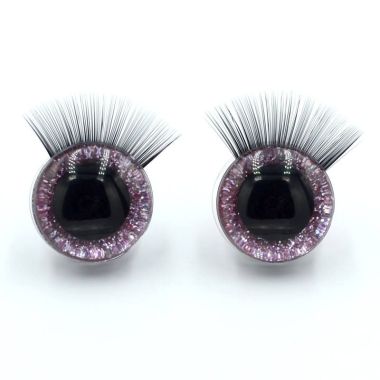 Shiny 3D eyes for toys on a safe mount with pink eyelashes 12 mm