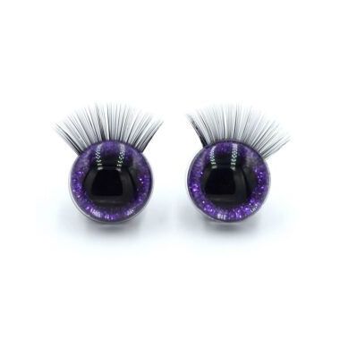 Eyes for toys shiny 3D on a safe mount with eyelashes purple  18 mm