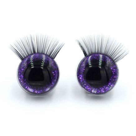 Shiny 3D eyes for toys on a safe mount with eyelashes purple 12 mm