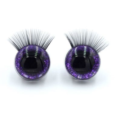 Shiny 3D eyes for toys on a safe mount with eyelashes purple 12 mm