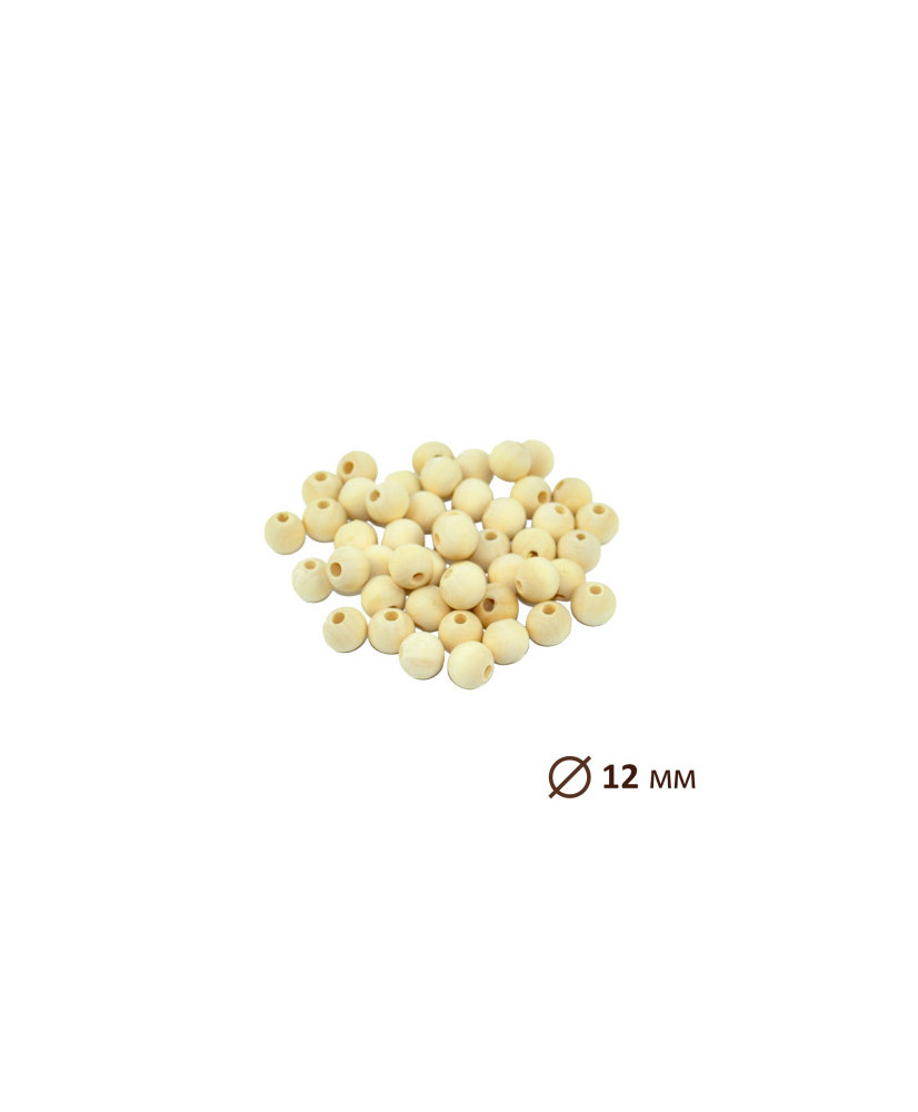 Round beads, wooden, polished, not painted Ø 12 mm, 10 pcs.
