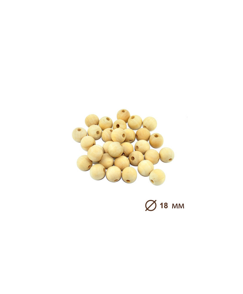 Round beads, wooden, polished, not painted Ø 18 mm, 10 pcs.