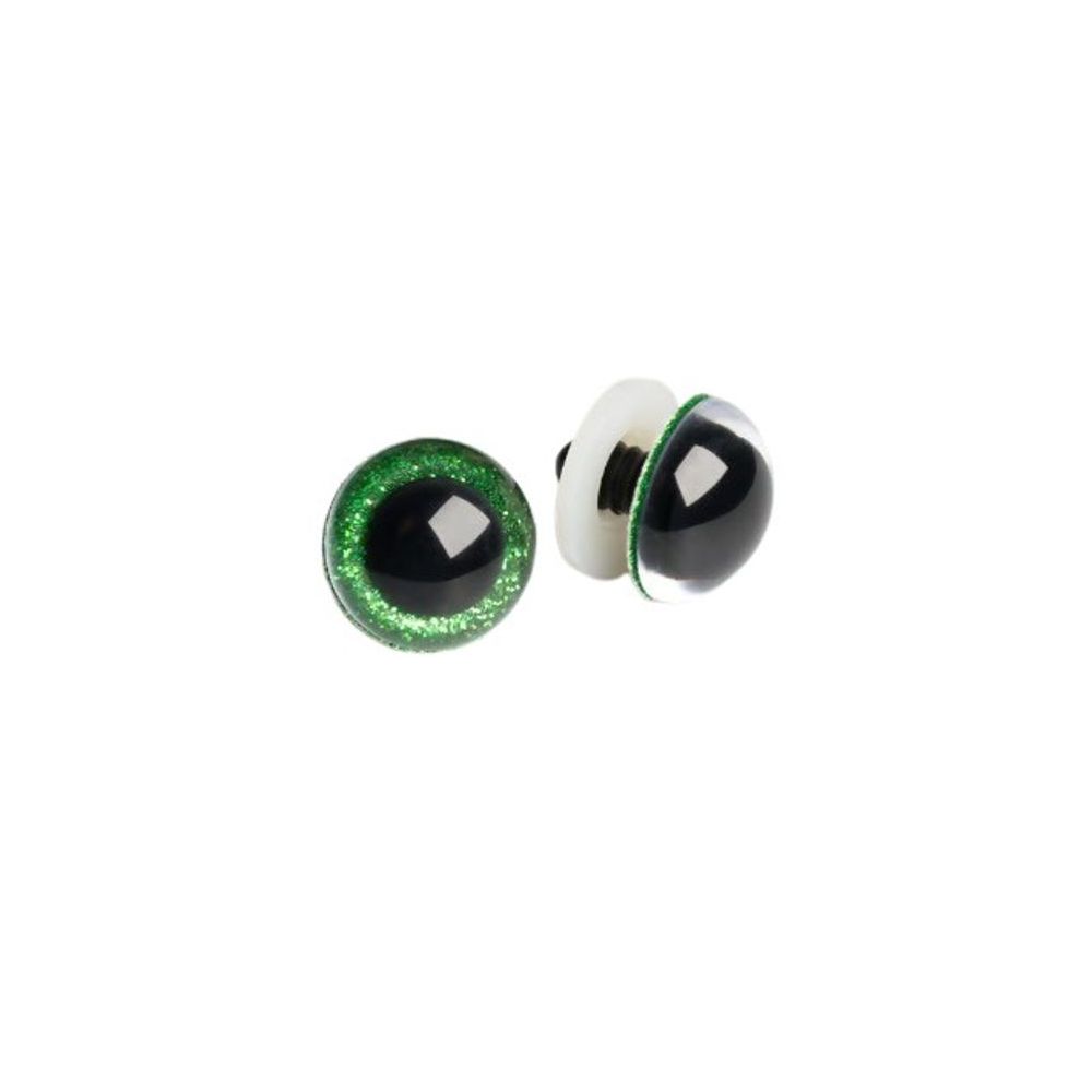Shiny 3D eyes for toys on a reliable green mount with a diameter of 12 mm Shiny 3D eyes for toys on a reliable green mount with a diameter of 12 mm