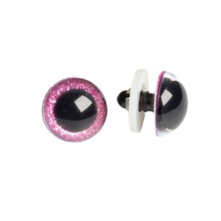 Shiny 3D eyes for toys on a reliable pink mount with a diameter of 12 mm