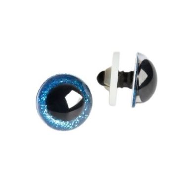 Shiny 3D eyes for toys on a reliable blue mount with a diameter of 12 mm