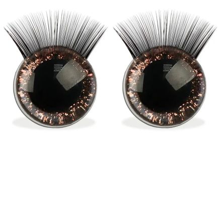 Eyes for toys shiny 3D on a safe mount with eyelashes brown 12 mm
