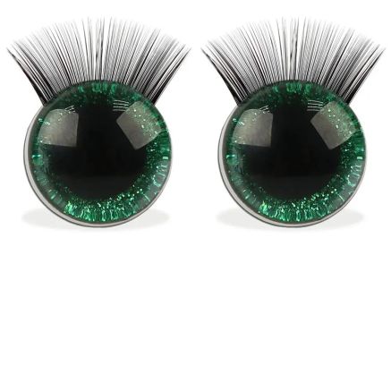 Eyes for toys shiny 3D with green eyelashes 18 mm