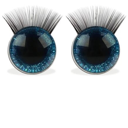 Eyes for toys shiny 3D with blue eyelashes 18 mm