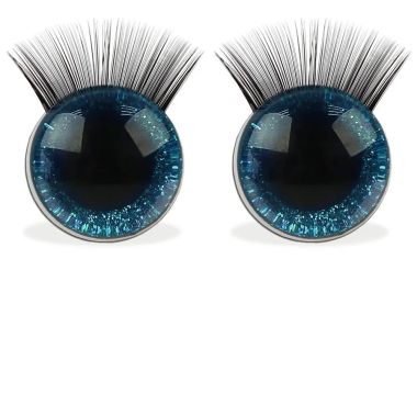 Eyes for toys shiny 3D with blue eyelashes 18 mm