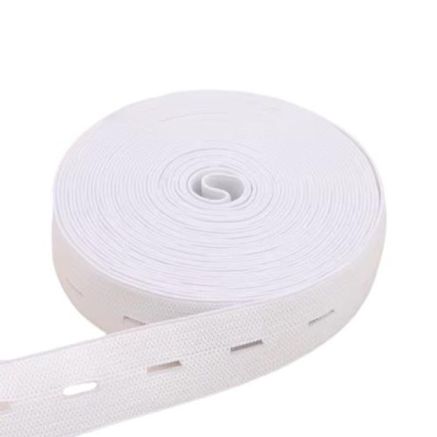 Elastic band with perforations for buttons, white 2 cm, 1 meter