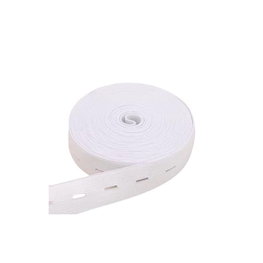 Elastic band with perforations for buttons, white 2 cm, 1 meter