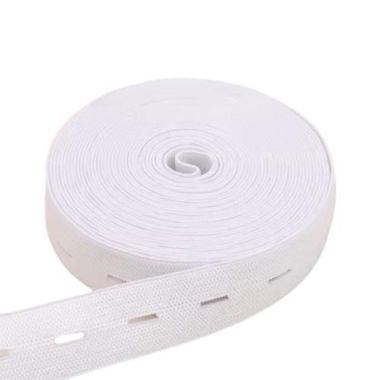 Elastic band with perforations for buttons, white 2 cm, 1 meter